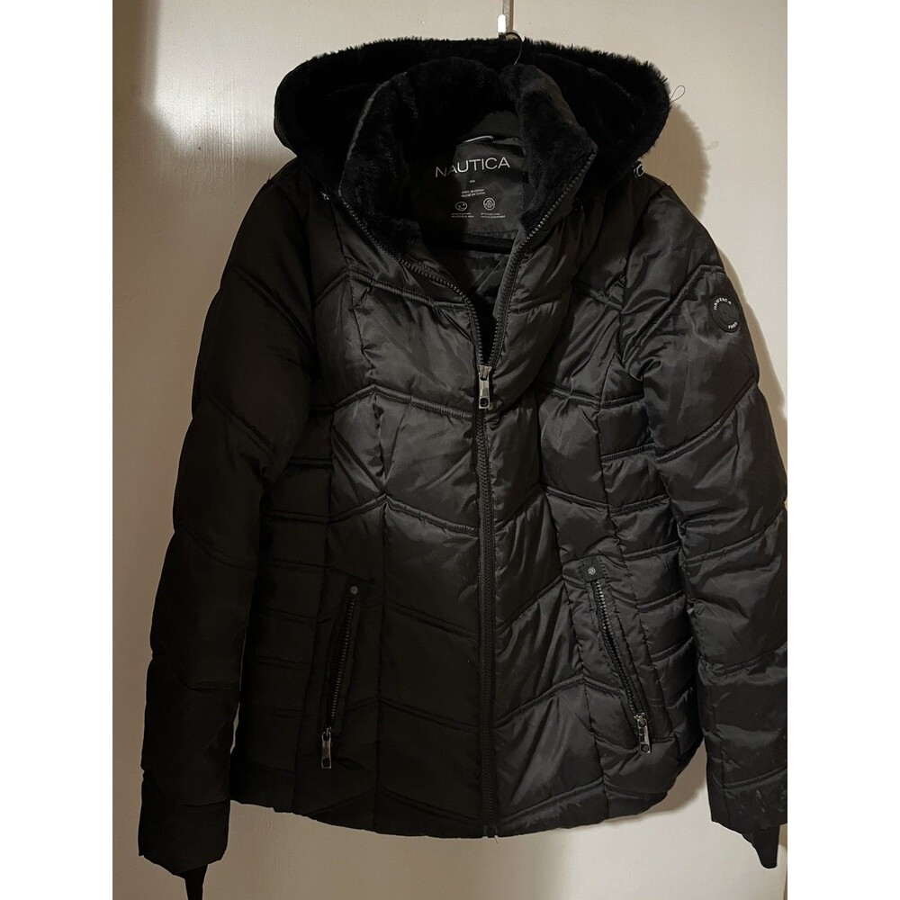 Nautica Women's Water Resistant Quilted Puffer Jacket with Faux Fur Hood